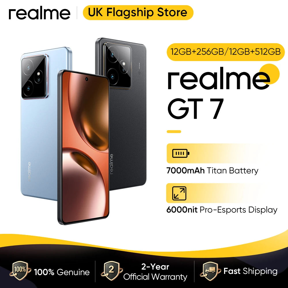 Europe Version realme GT 7 5G Mediatek Dimensity 9400e Processor 7000mAh Battery 120W Charge 6000nits Pro-Esports Display NFC