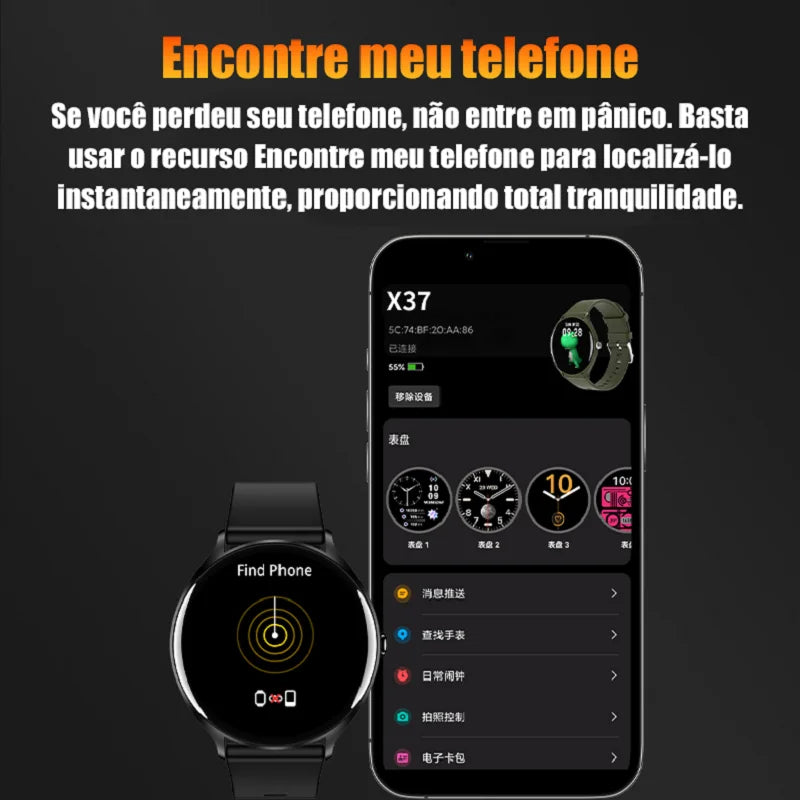 Smartwatch Round Screen 1,38 "Touch Sports Modes Calls and Messages Gift Men Women