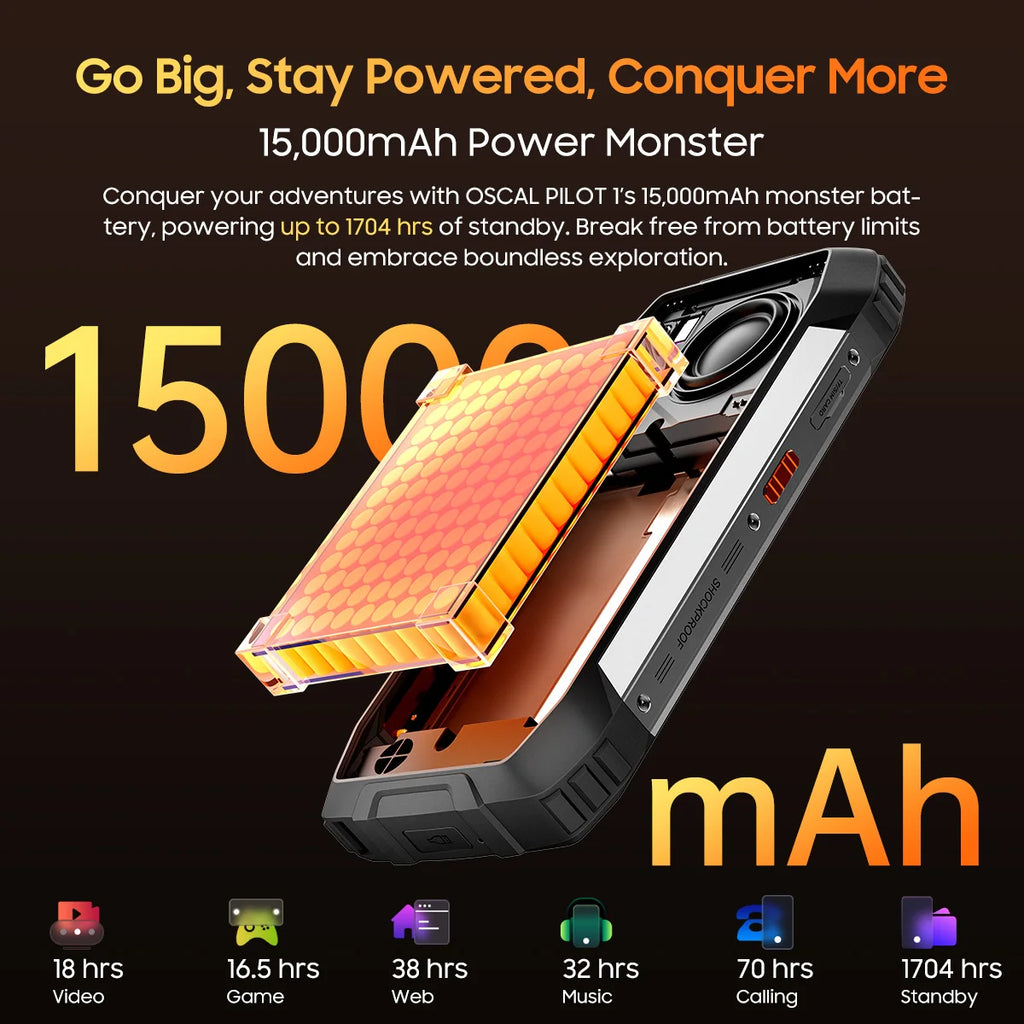 Blackview OSCAL PILOT 1 Rugged Phone 6.67" 90Hz IPS Display 6GB+256GB Android 14 Outdoor Smartphone with LED Flashlight GPS/NPC