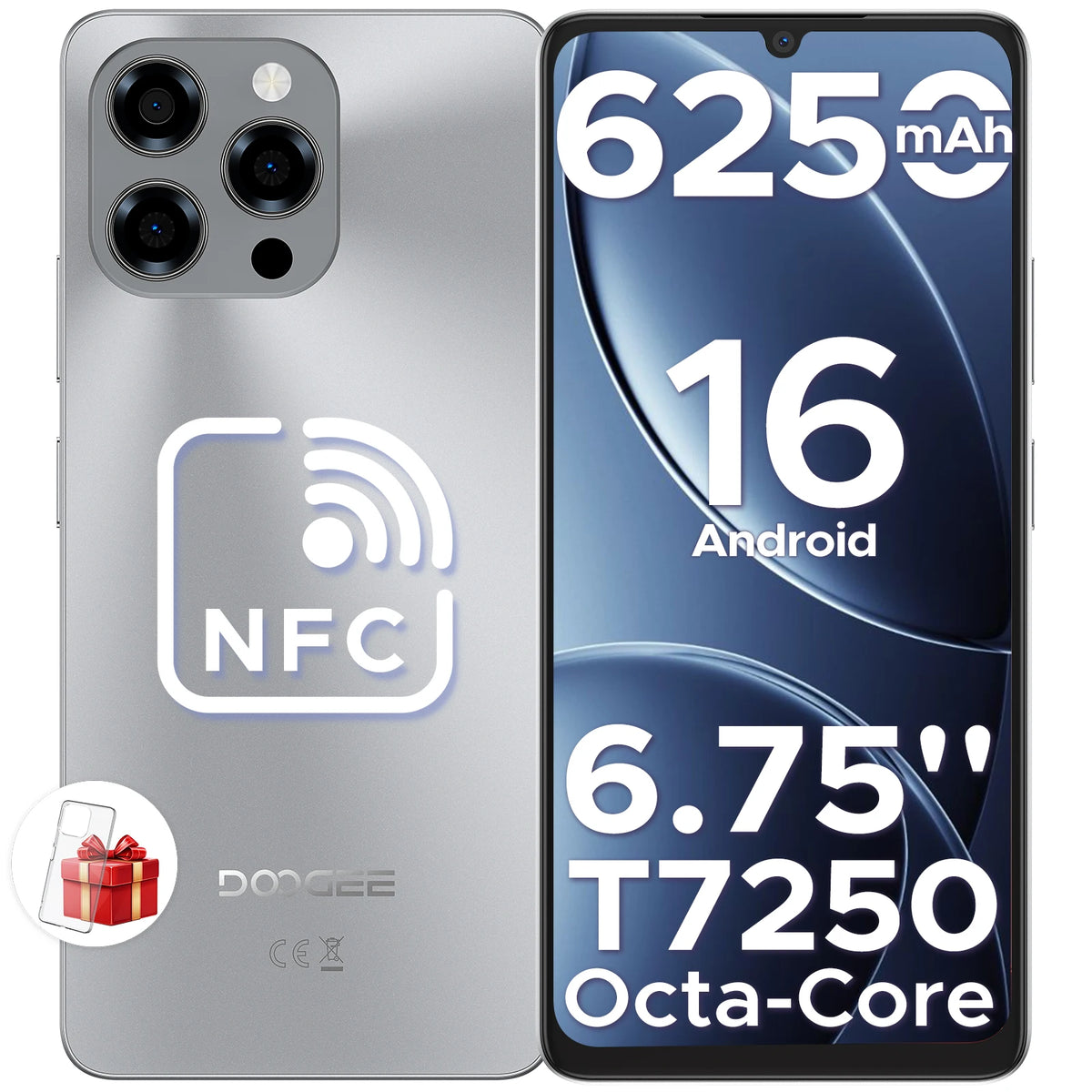 DOOGEE Note 58 Mobile Phones 6.75" HD+ Display Android 16 Smartphone 6250mAh 32GB(8GB RAM)+128GB+2TB Android Phones with Face ID