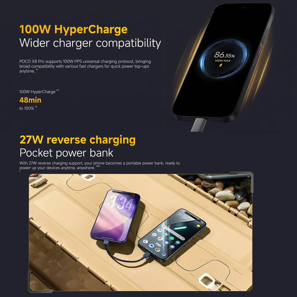 Global Version POCO X8 Pro Dimensity 8500-Ultra Processor Smartphone 6.59" 1.5K 120Hz Display 6500mAh(typ)  100W HyperCharge
