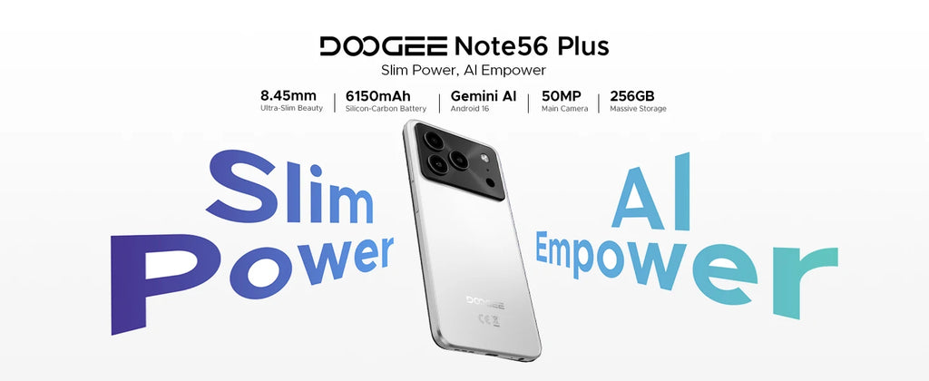 DOOGEE Note 56 Plus Android 16 Mobile Phones 48GB + 256GB/2TB  6150mAh & 6.56 HD+ 90Hz Display Smartphone 50MP Camera/NFC/OTG
