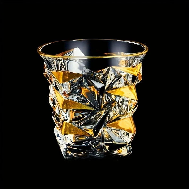 Whiskey Glass Tumbler Golden Line Wine Whisky Glasses Golden Painted Crystal Barware Multi-Functional Beer Cocktail Cup