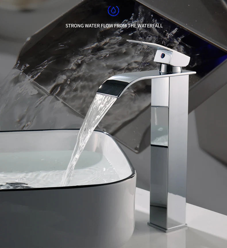 Bathroom Copper Core Waterfall Basin Faucet Stainless Steel Kitchen Wash Basin Hot and Cold Dual Control Faucet