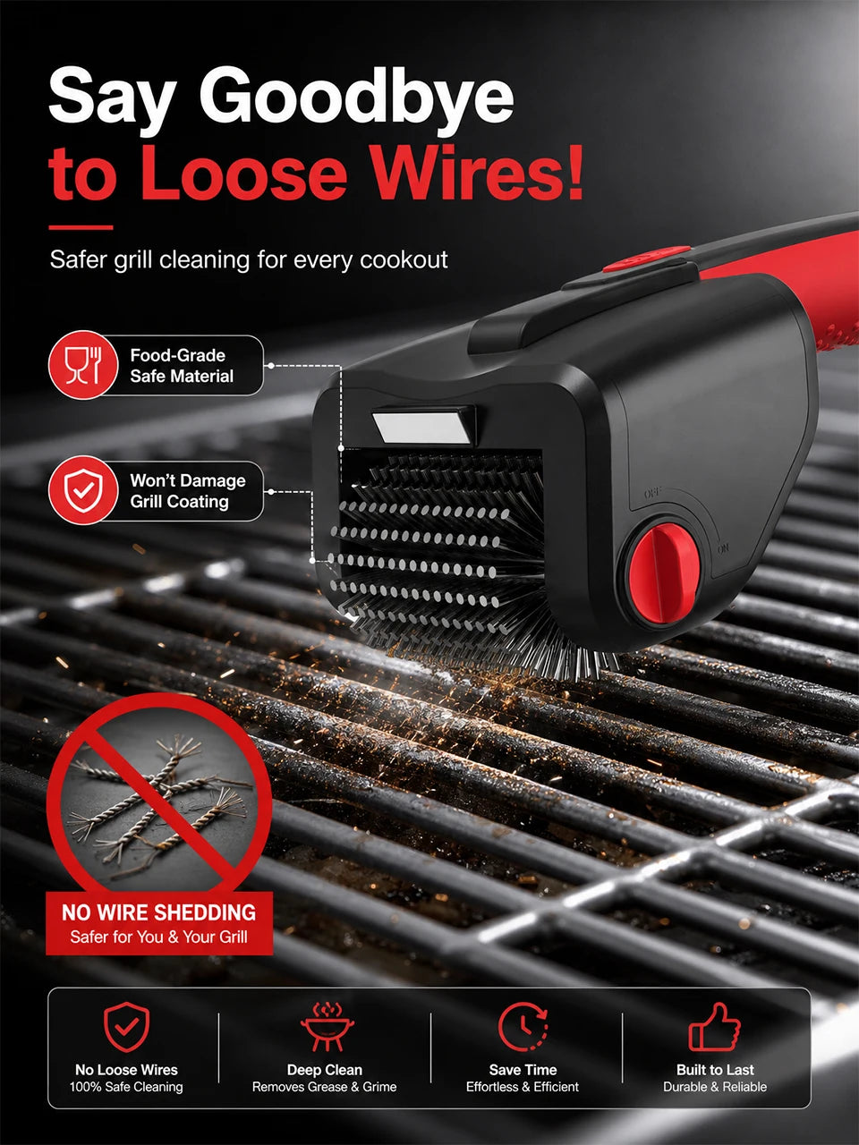 Upgraded Electric Grill Brush Cordless Rechargeable Grill Cleaning Brush 90-Min Runtime Stainless Steel Brush Cleaner for BBQ