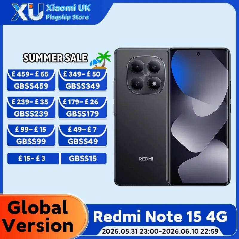 Global Version Redmi Note 15 4G Smartphone 6000mAh 33W Battery 108MP Dual Camera 6.77" AMOLED 120Hz Display Xiaomi Cellphone
