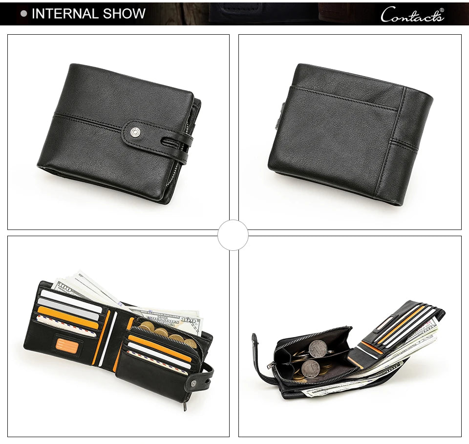 CONTACT'S Casual Men Wallets Crazy Horse Leather Short Coin Purse Hasp Design Wallet Cow Leather Clutch Wallets Male Carteiras