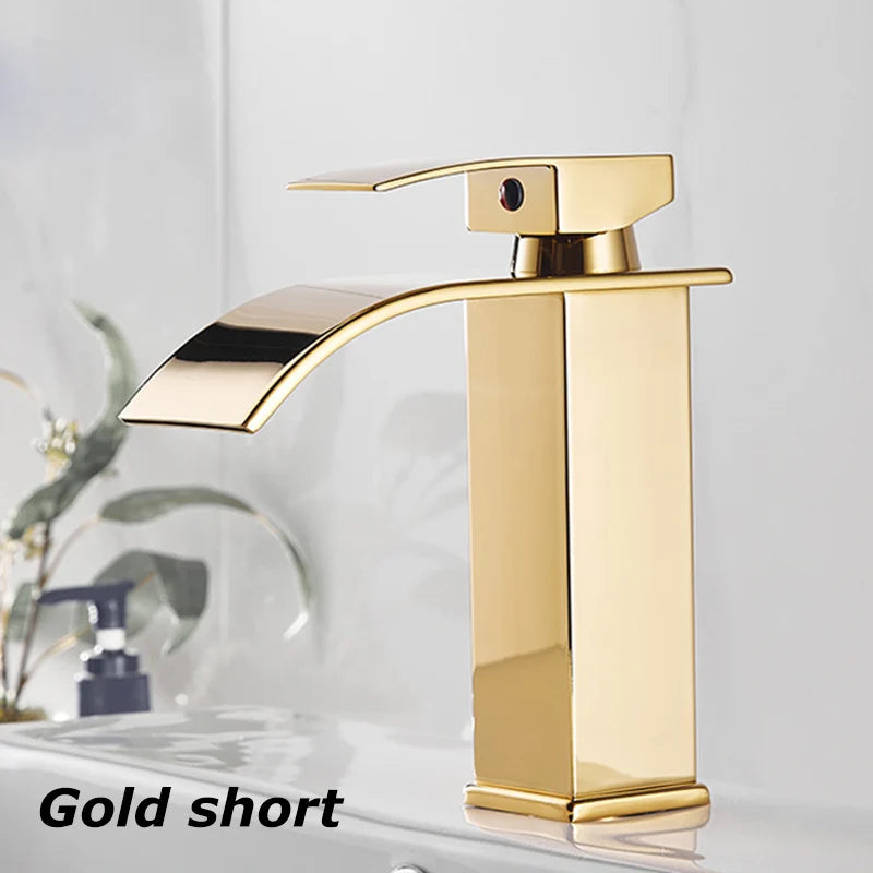 Bathroom Copper Core Waterfall Basin Faucet Stainless Steel Kitchen Wash Basin Hot and Cold Dual Control Faucet