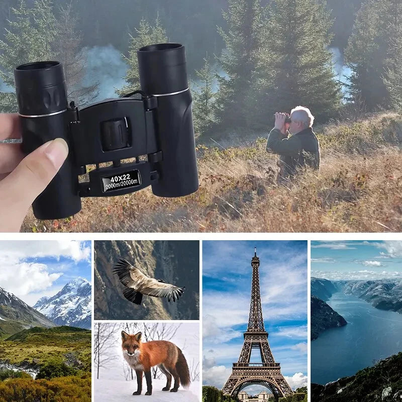 40x22 HD Binoculars BAK4 FMC Folding Mini Telescopic Sight Long Range 2000M for Hunting Sports Camping Travel