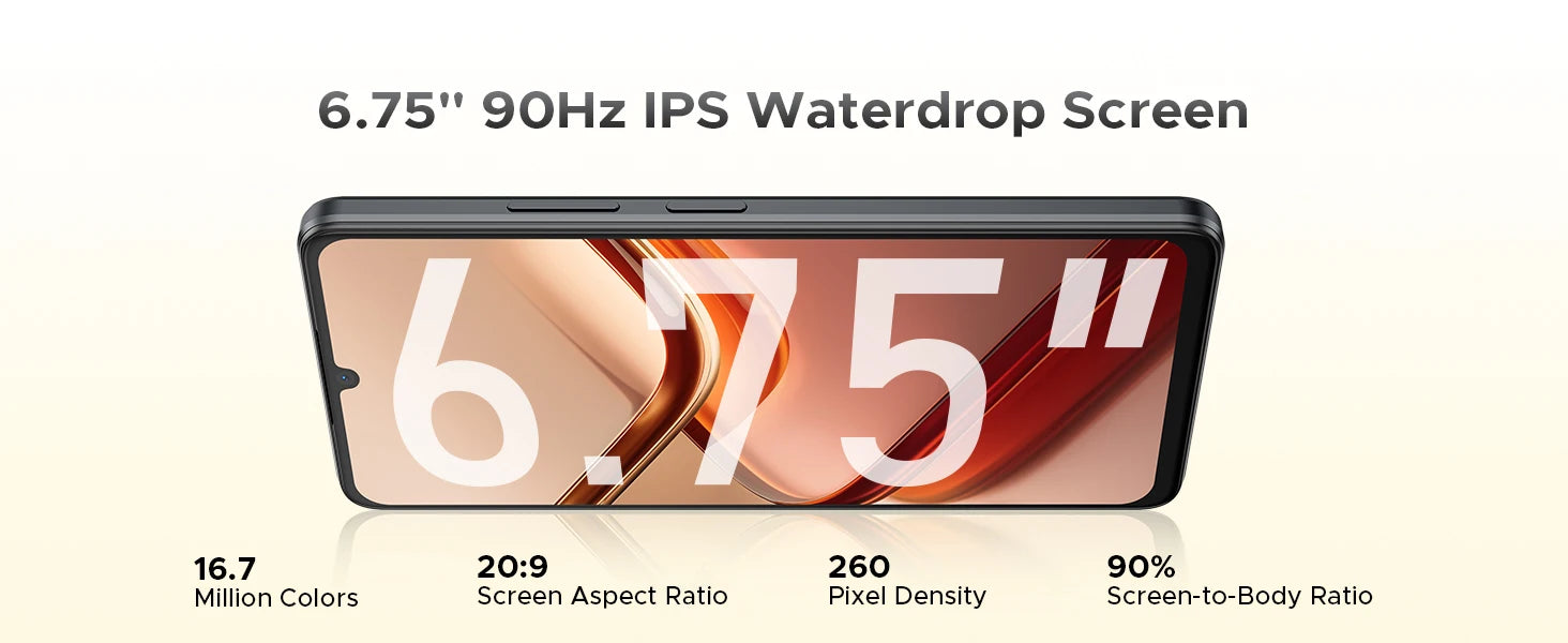 DOOGEE Note 58 Mobile Phones 6.75" HD+ Display Android 16 Smartphone 6250mAh 32GB(8GB RAM)+128GB+2TB Android Phones with Face ID
