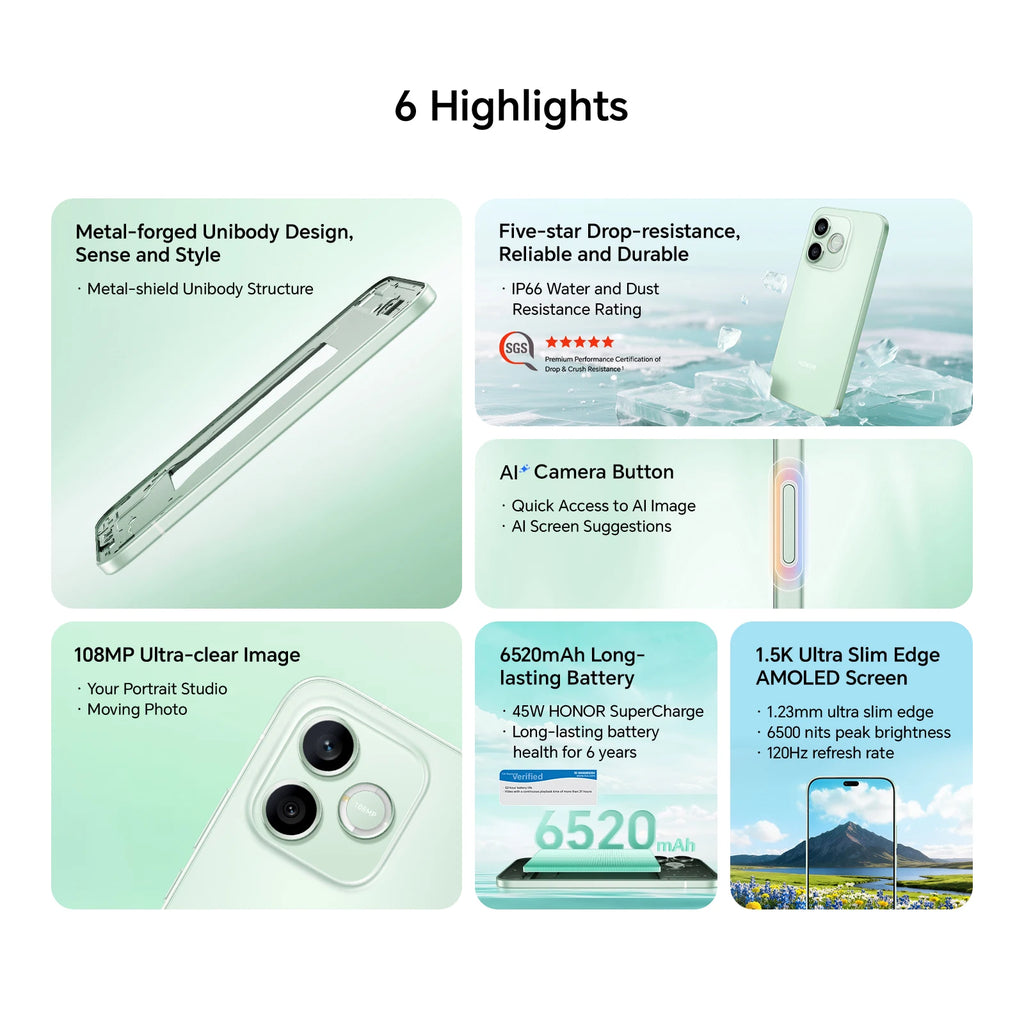 HONOR 600 Lite, EU Version, 5G Smartphone, Octa-core Processor, 6.6” 120Hz AMOLED Screen, 6520mAh Battery,108MP AI Camera