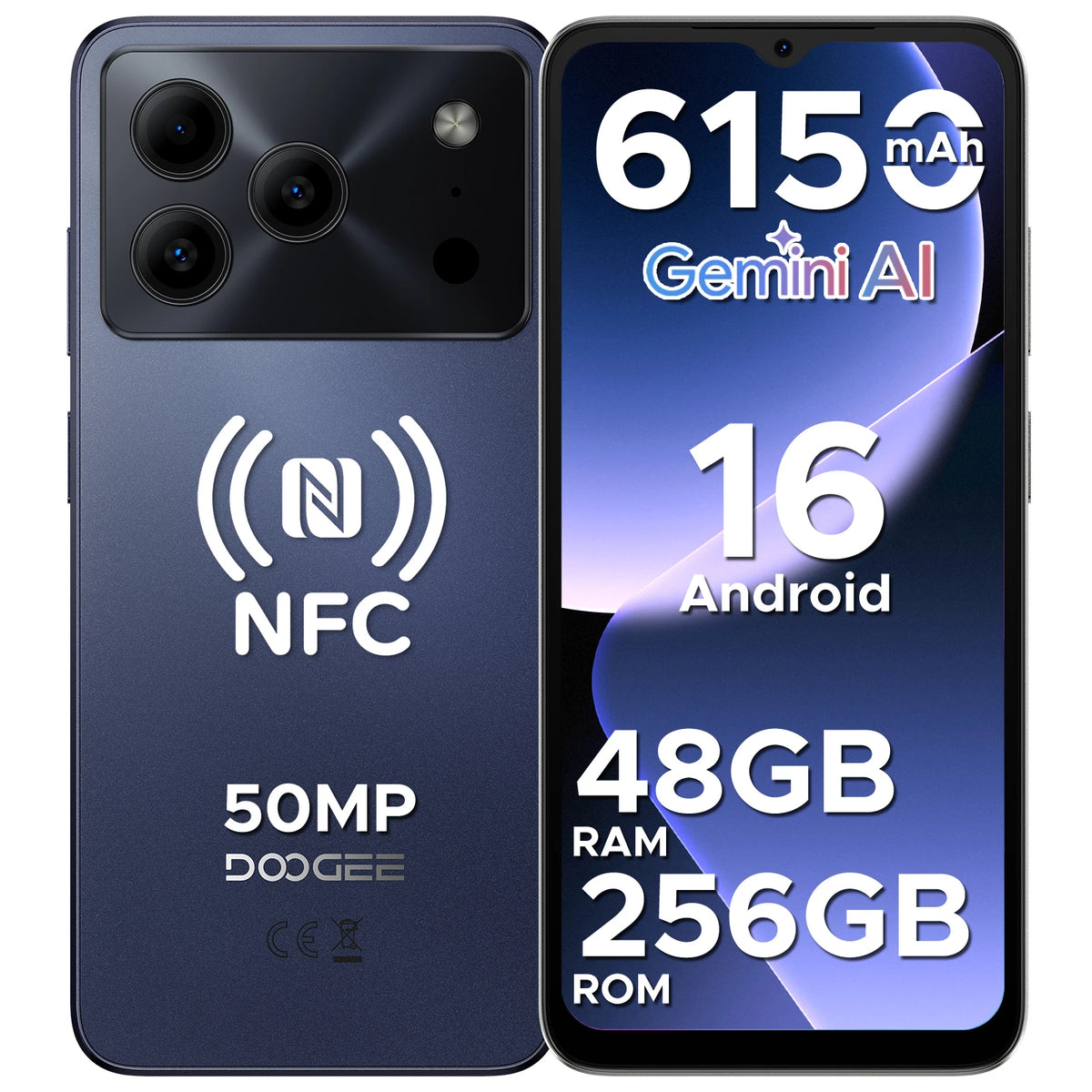 DOOGEE Note 56 Plus Android 16 Mobile Phones 48GB + 256GB/2TB  6150mAh & 6.56 HD+ 90Hz Display Smartphone 50MP Camera/NFC/OTG