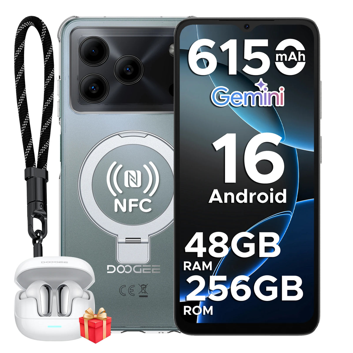 DOOGEE Note 56 Plus Android 16 Mobile Phones 48GB + 256GB/2TB  6150mAh & 6.56 HD+ 90Hz Display Smartphone 50MP Camera/NFC/OTG
