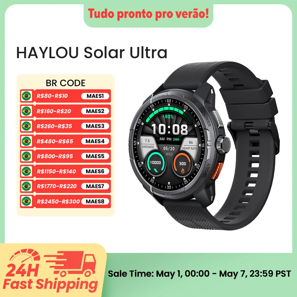 HAYLOU Solar Ultra GPS Smartwatch 1.6” AMOLED Display 5ATM Waterproof Built-in GPS Bluetooth Phone Calls Sports Smart Watch