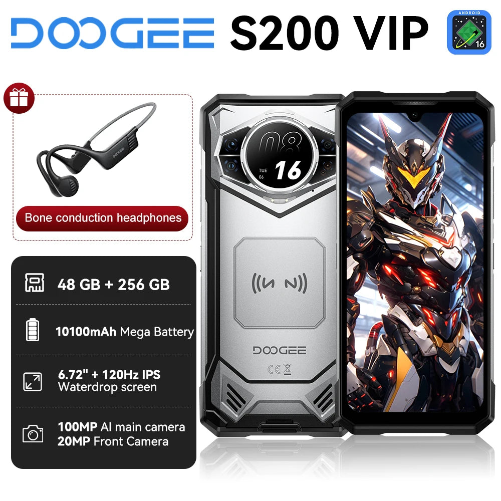 DOOGEE S200 VIP Edition Rugged Phone 6.72" 120Hz Display Telephone Portable 48GB+256GB 10100mAh 100MP Smartphone 5G Android 16