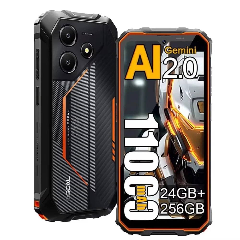 OSCAL Marine 2 AI Outdoor Mobile Phone, 6.56 Inch Rugged Smartphone Android 15, 8+16GB RAM, 256GB+2TB ROM 11000mAh, Unisoc T615