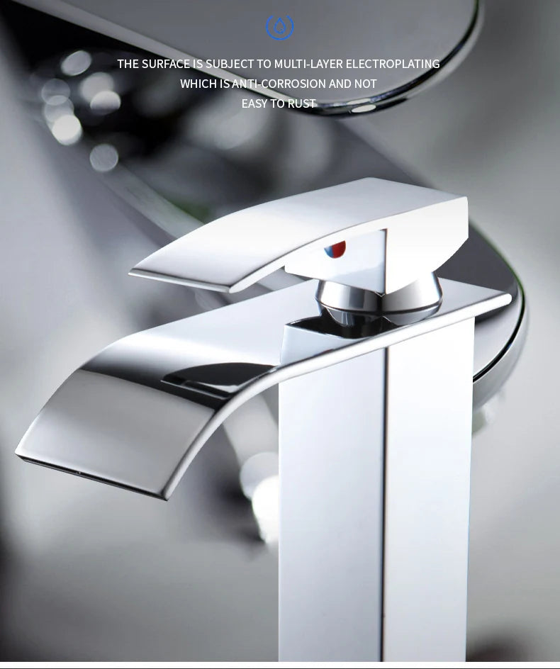 Bathroom Copper Core Waterfall Basin Faucet Stainless Steel Kitchen Wash Basin Hot and Cold Dual Control Faucet