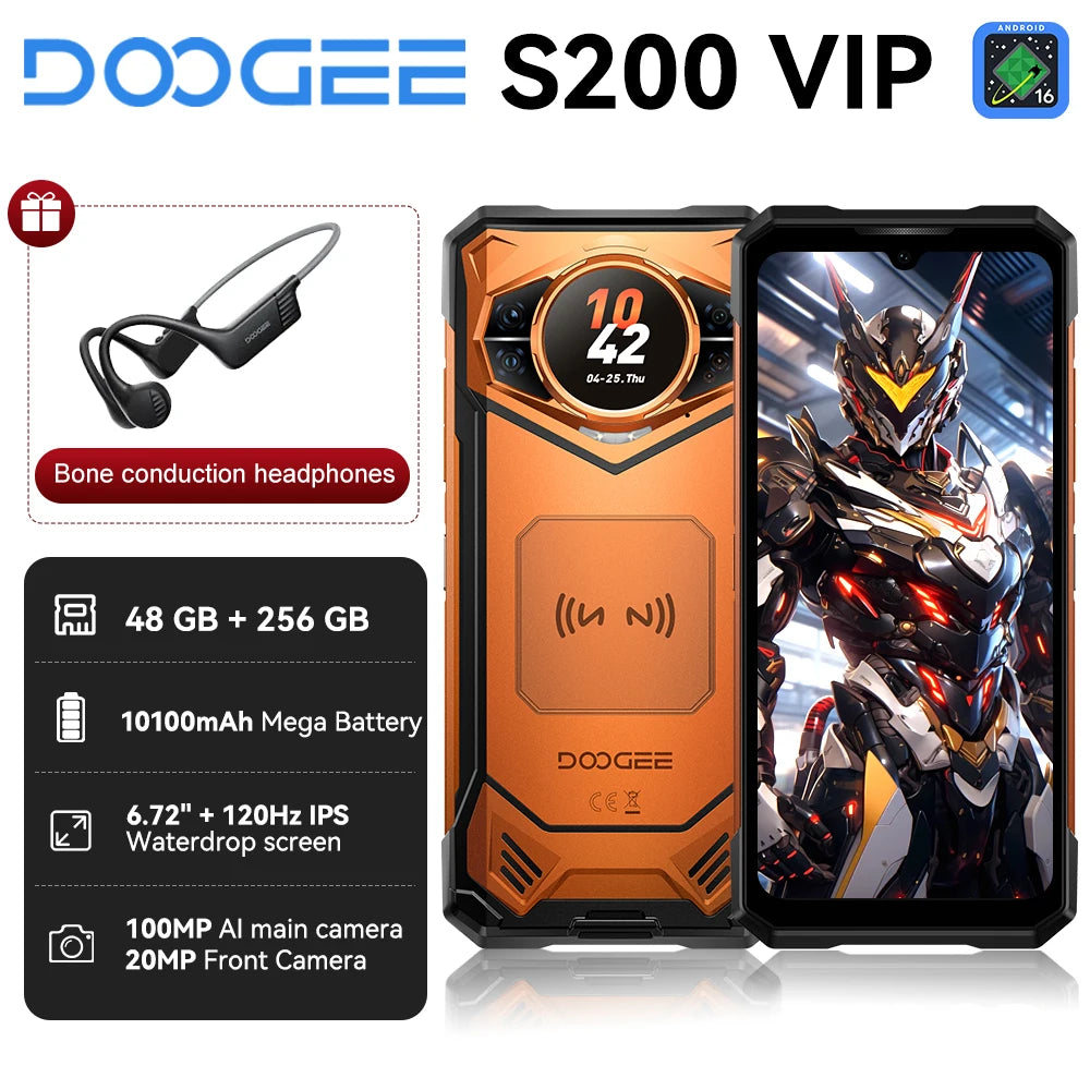 DOOGEE S200 VIP Edition Rugged Phone 6.72" 120Hz Display Telephone Portable 48GB+256GB 10100mAh 100MP Smartphone 5G Android 16