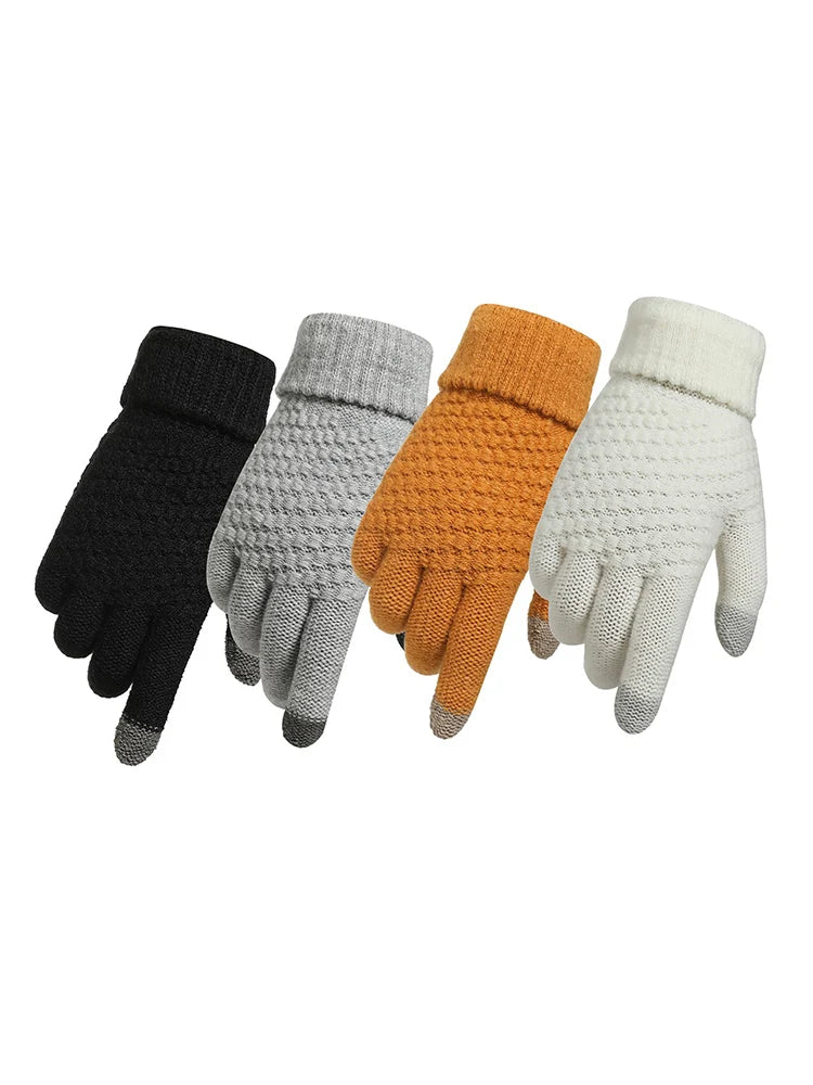 Women Men Warm Winter Touch Screen Gloves Stretch Knit Mittens Wool Full Finger Guantes Female Crochet Glove