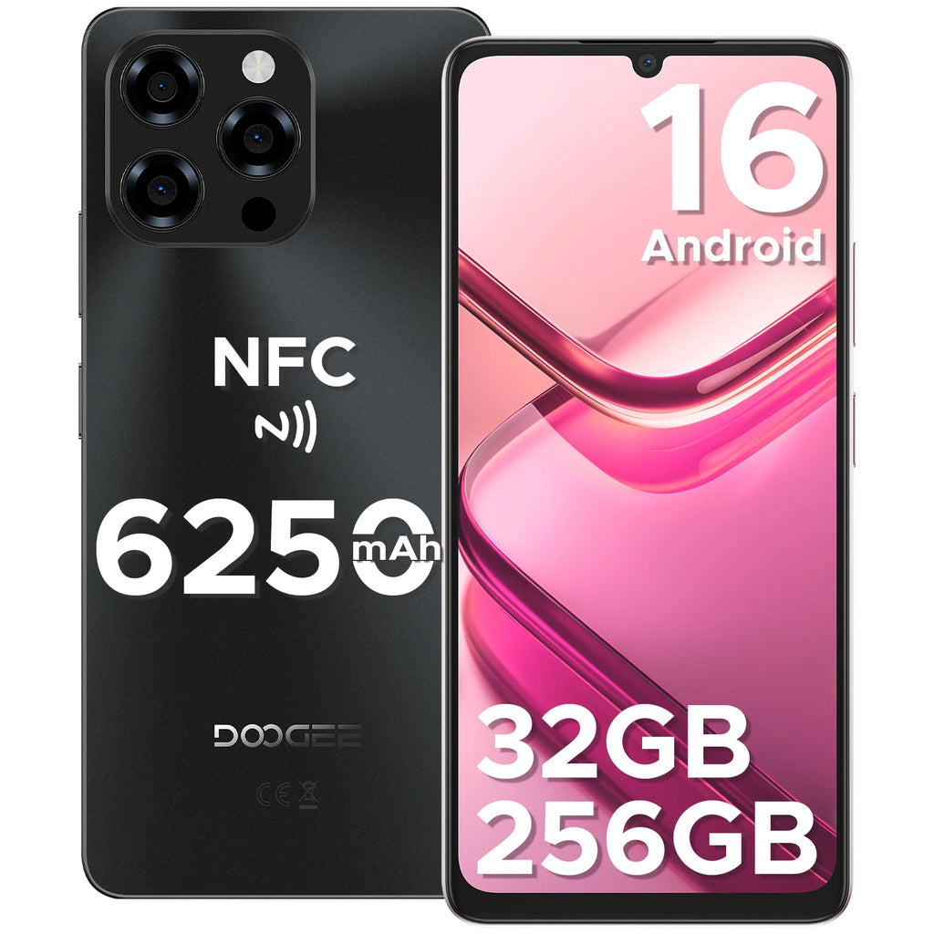 DOOGEE Note 58 Pro Android 16 Unlocked Cell Phone 32GB+256GB/2TB 6.75" HD+ 90Hz Android Phone 6250mAh Battery 16MP+8MP 4G Phone