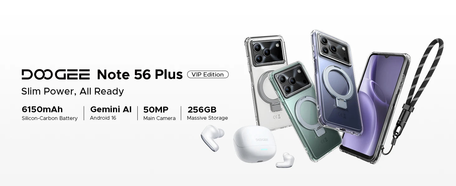 DOOGEE Note 56 Plus Android 16 Mobile Phones 48GB + 256GB/2TB  6150mAh & 6.56 HD+ 90Hz Display Smartphone 50MP Camera/NFC/OTG