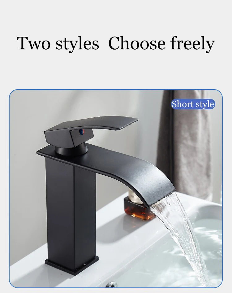 Bathroom Copper Core Waterfall Basin Faucet Stainless Steel Kitchen Wash Basin Hot and Cold Dual Control Faucet