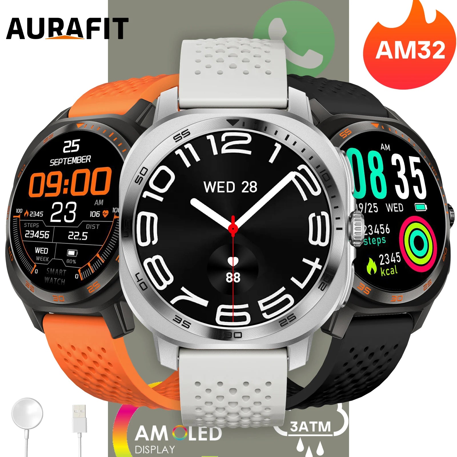 AURAFIT AM32 Custom Watch Wallpaper Smartwatch Call/Message Alerts Wireless Calls Sports Watch