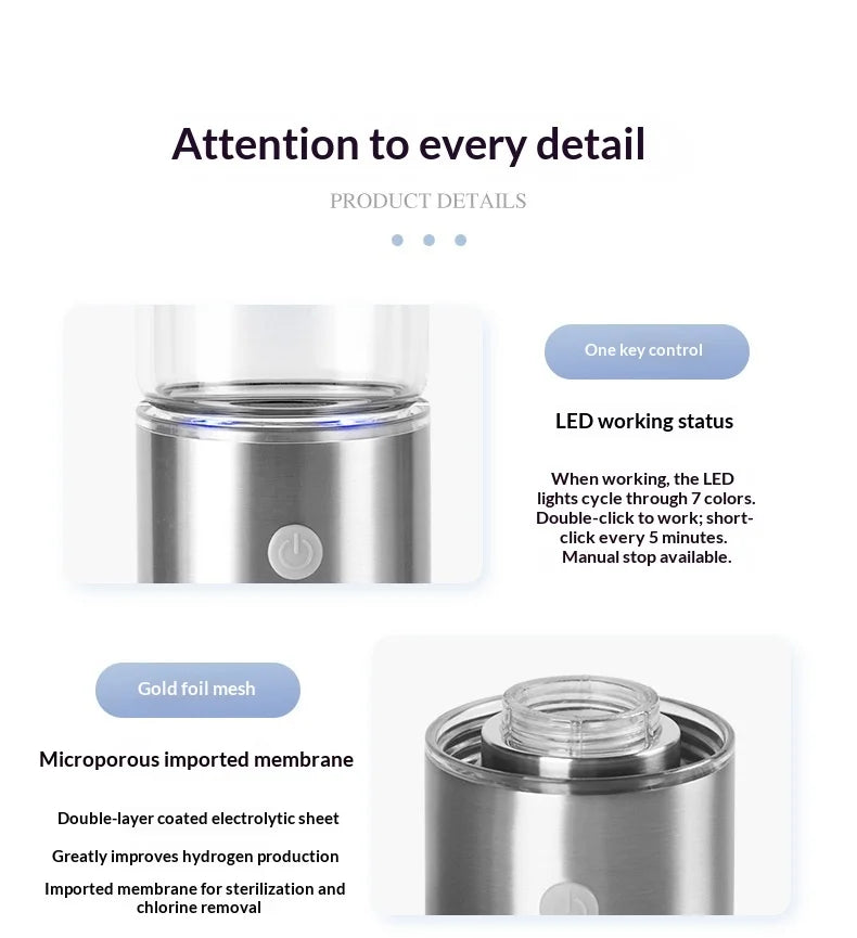 Portable Hydrogen Water Generator Bottle Rechargeable Electric Alkaline Ionizer Cup Hydrogen-Rich Water Health Care