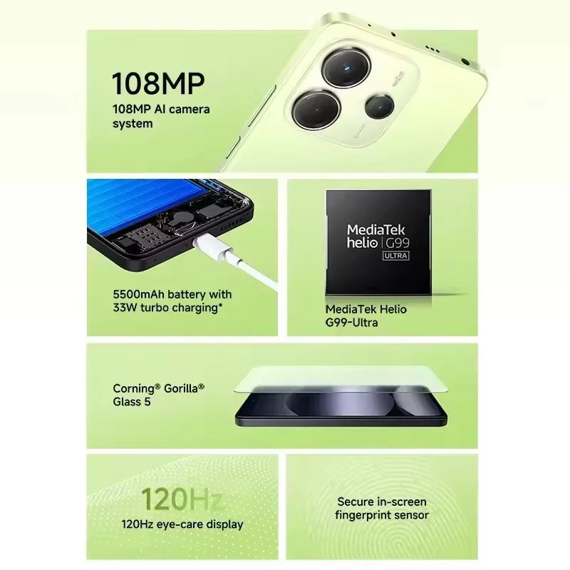 Global Version Redmi Note 14 4G Smartphone 108MP AI Camera 5500mAh Battery 33W MediaTek Helio G99-Ultra 120Hz Xiaomi Cellphone