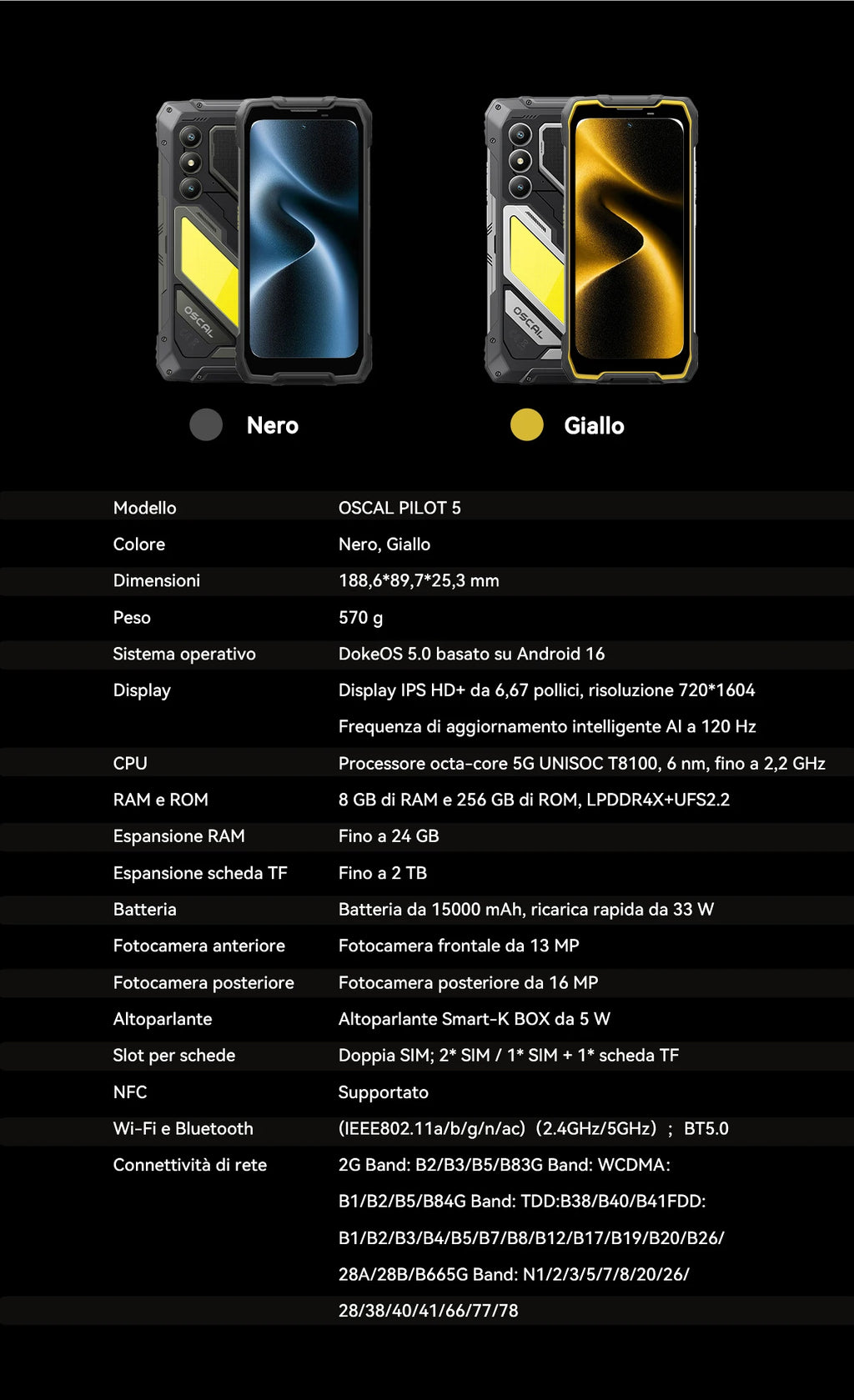 Blackview OSCAL PILOT 5 5G Rugged Phone AI Smartphone 6.67" 2.4K Display 120Hz Display UNISOC T8100 8GB 256GB15000Am Battery