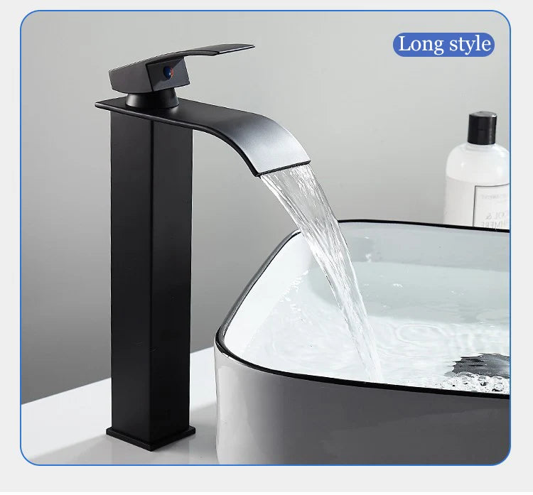 Bathroom Copper Core Waterfall Basin Faucet Stainless Steel Kitchen Wash Basin Hot and Cold Dual Control Faucet