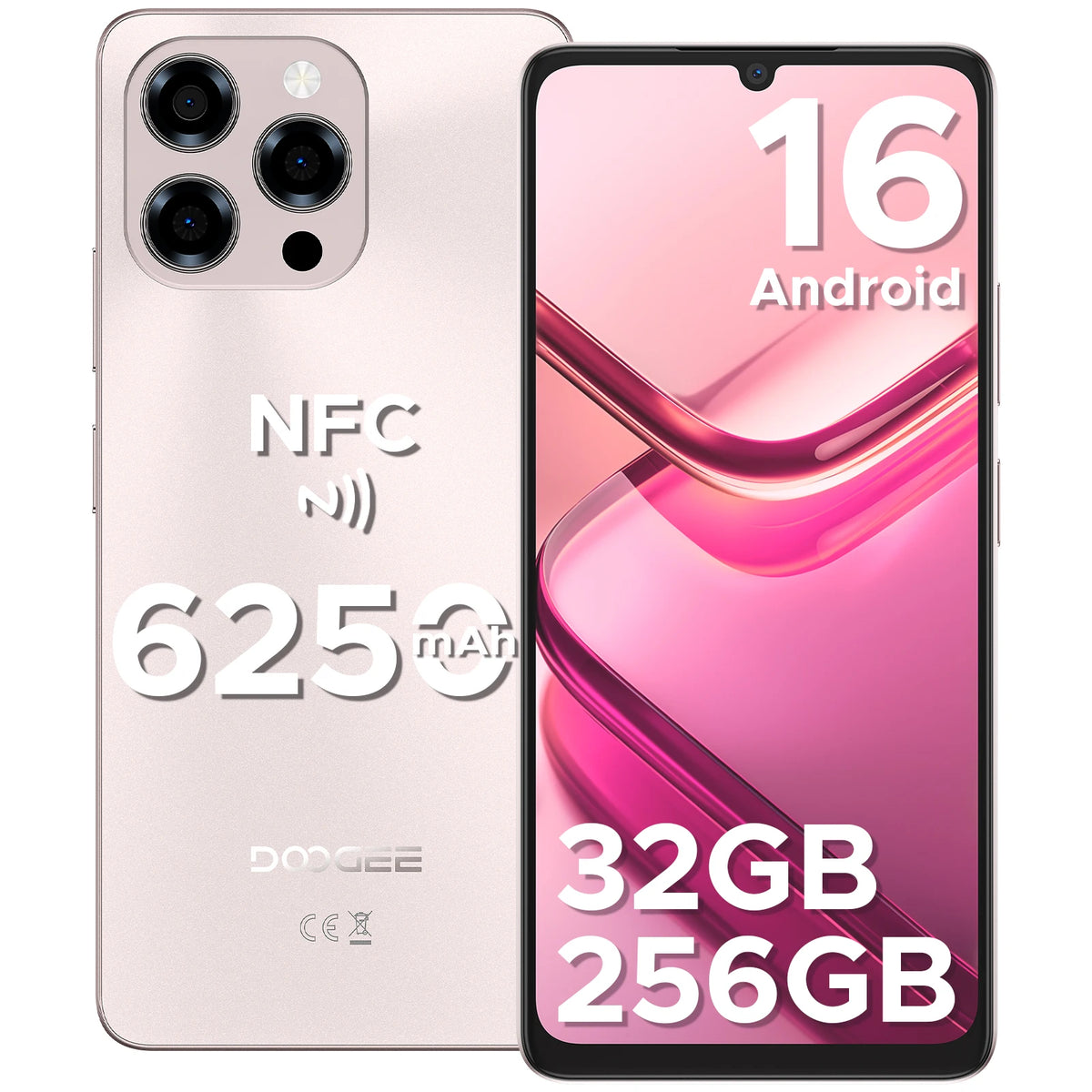 DOOGEE Note 58 Pro Android 16 Unlocked Cell Phone 32GB+256GB/2TB 6.75" HD+ 90Hz Android Phone 6250mAh Battery 16MP+8MP 4G Phone