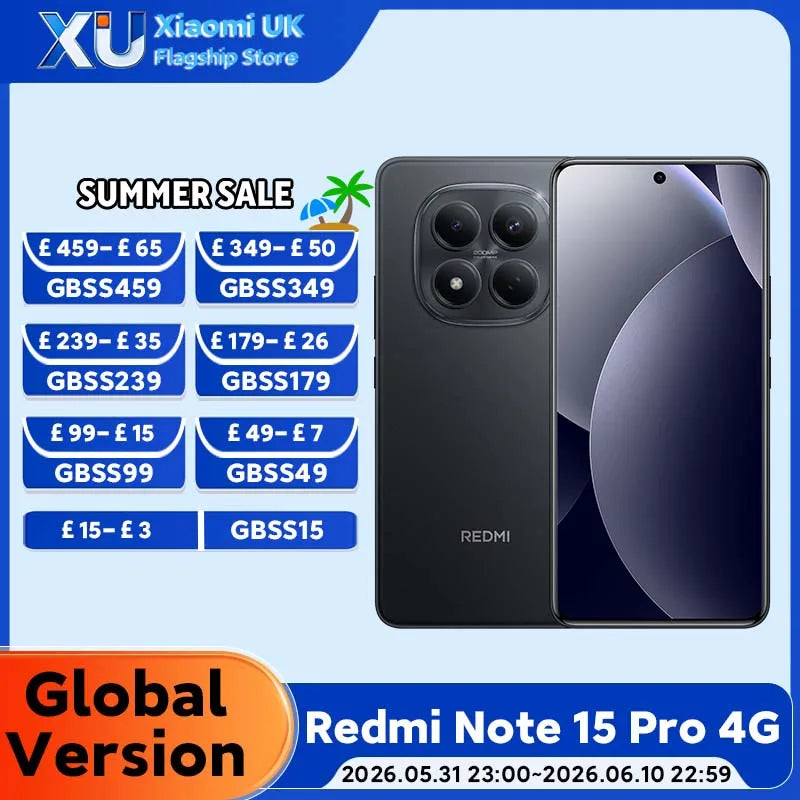 Global Version Redmi Note 15 Pro 4G Smartphone 6500mAh 45W Battery 200MP OIS Main Camera 6.77" 120Hz Display Xiaomi Cellphone