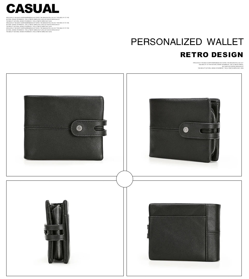 CONTACT'S Casual Men Wallets Crazy Horse Leather Short Coin Purse Hasp Design Wallet Cow Leather Clutch Wallets Male Carteiras