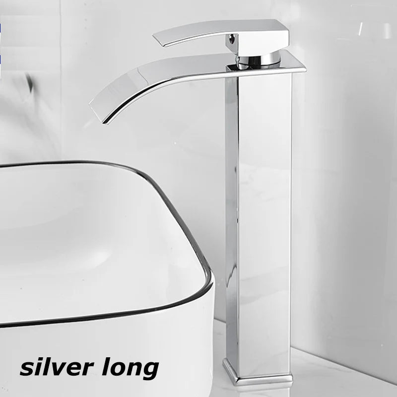 Bathroom Copper Core Waterfall Basin Faucet Stainless Steel Kitchen Wash Basin Hot and Cold Dual Control Faucet