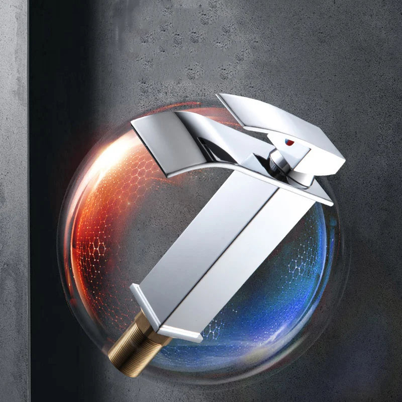 Bathroom Copper Core Waterfall Basin Faucet Stainless Steel Kitchen Wash Basin Hot and Cold Dual Control Faucet
