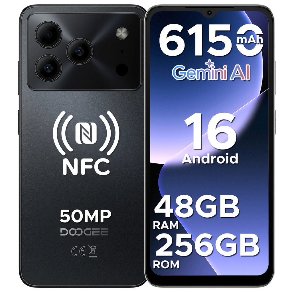 DOOGEE Note 56 Plus Android 16 Mobile Phones 48GB + 256GB/2TB  6150mAh & 6.56 HD+ 90Hz Display Smartphone 50MP Camera/NFC/OTG