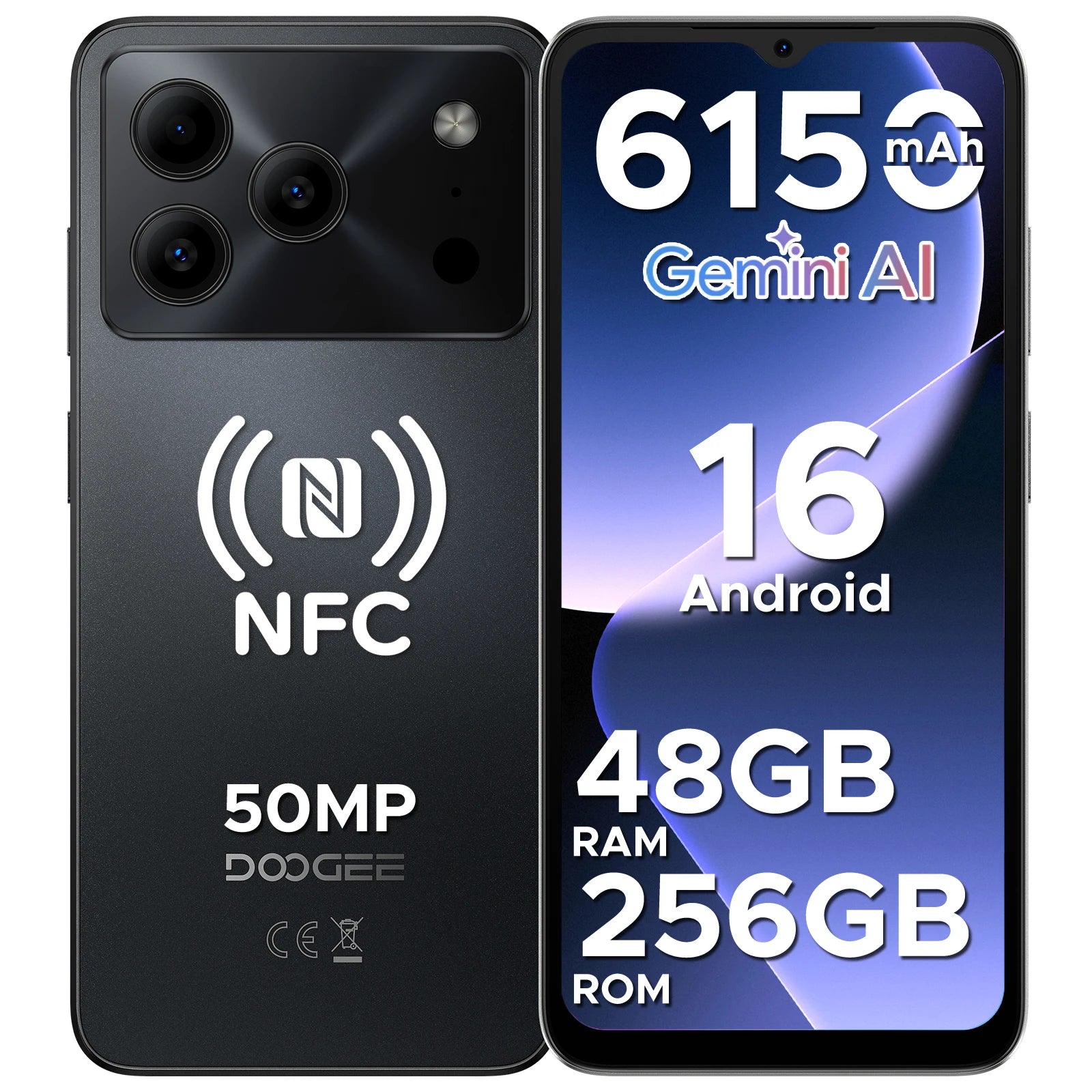 DOOGEE Note 56 Plus Android 16 Mobile Phones 48GB + 256GB/2TB  6150mAh & 6.56 HD+ 90Hz Display Smartphone 50MP Camera/NFC/OTG