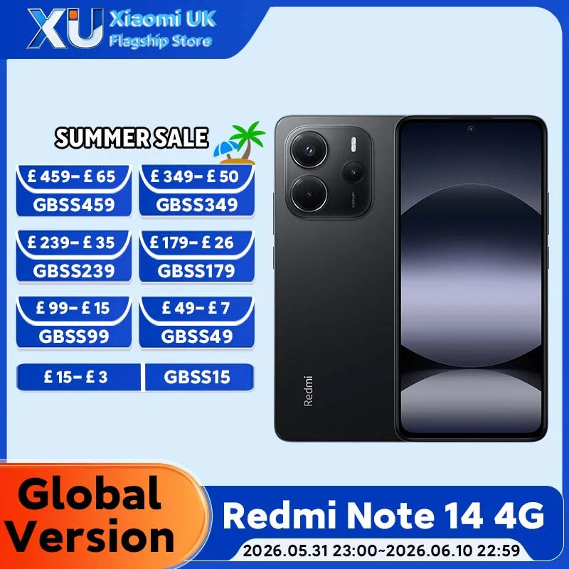 Global Version Redmi Note 14 4G Smartphone 108MP AI Camera 5500mAh Battery 33W MediaTek Helio G99-Ultra 120Hz Xiaomi Cellphone
