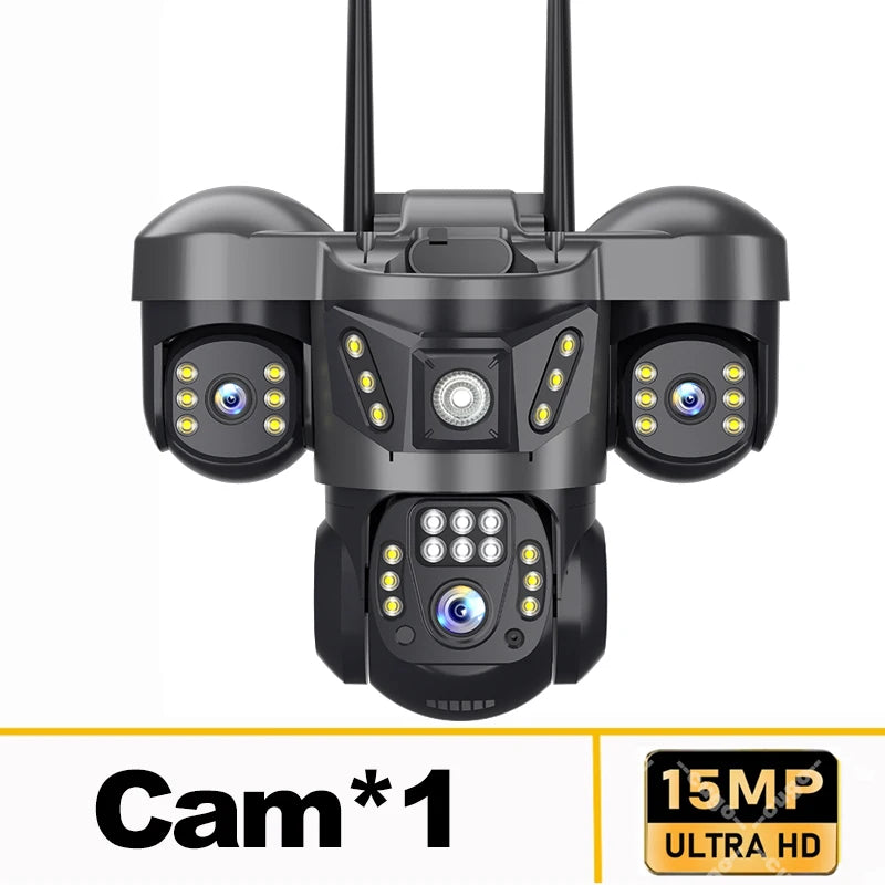 15MP 8K WIFI IP Camera 10X Zoom Triple Lens Outdoor Triple Screen PTZ Cam Waterproof CCTV Auto Tracking Security Surveillance