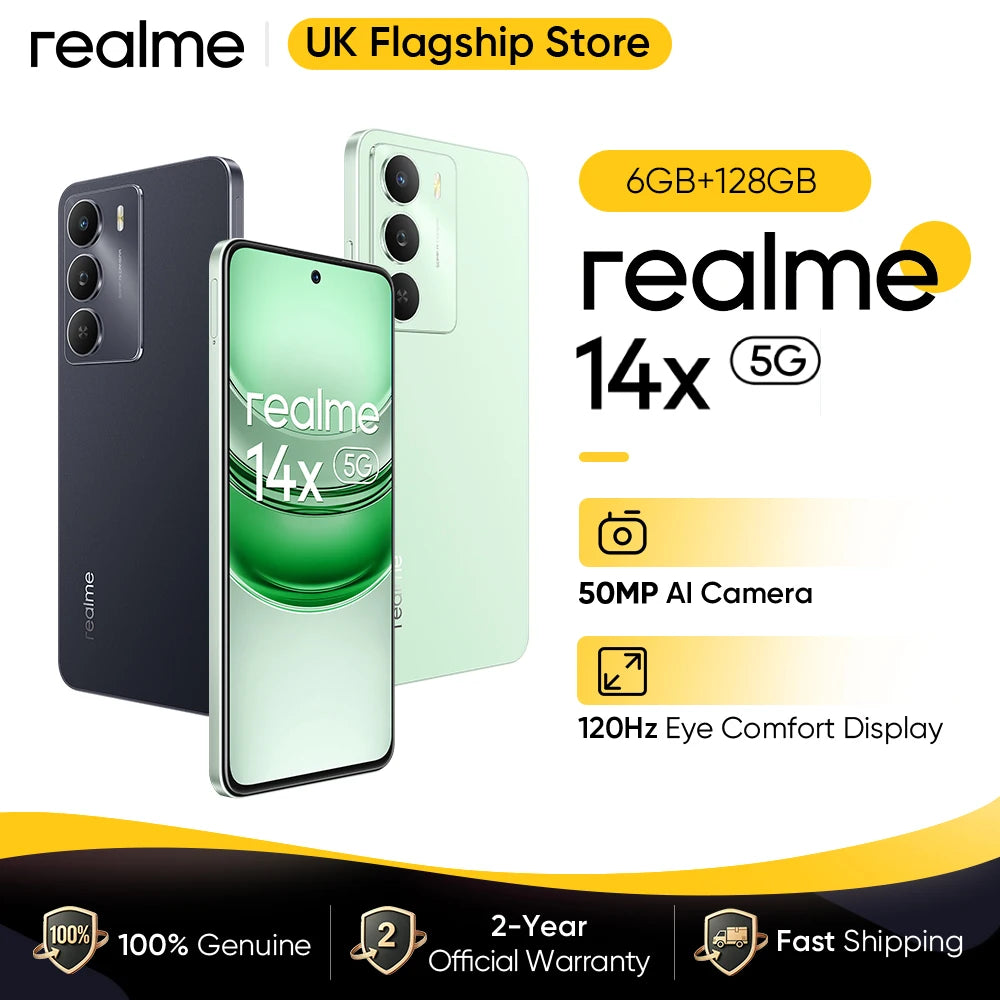 Europe Version realme 14x 5G Smartphone 6.67 inches 120Hz Screen 5000mAh Battery 50MP AI Camera MediaTek Dimensity 6300