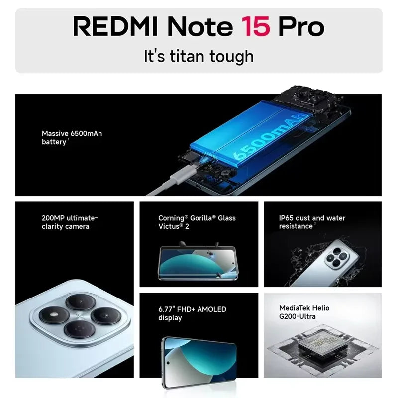 Global Version Redmi Note 15 Pro 4G Smartphone 6500mAh 45W Battery 200MP OIS Main Camera 6.77" 120Hz Display Xiaomi Cellphone