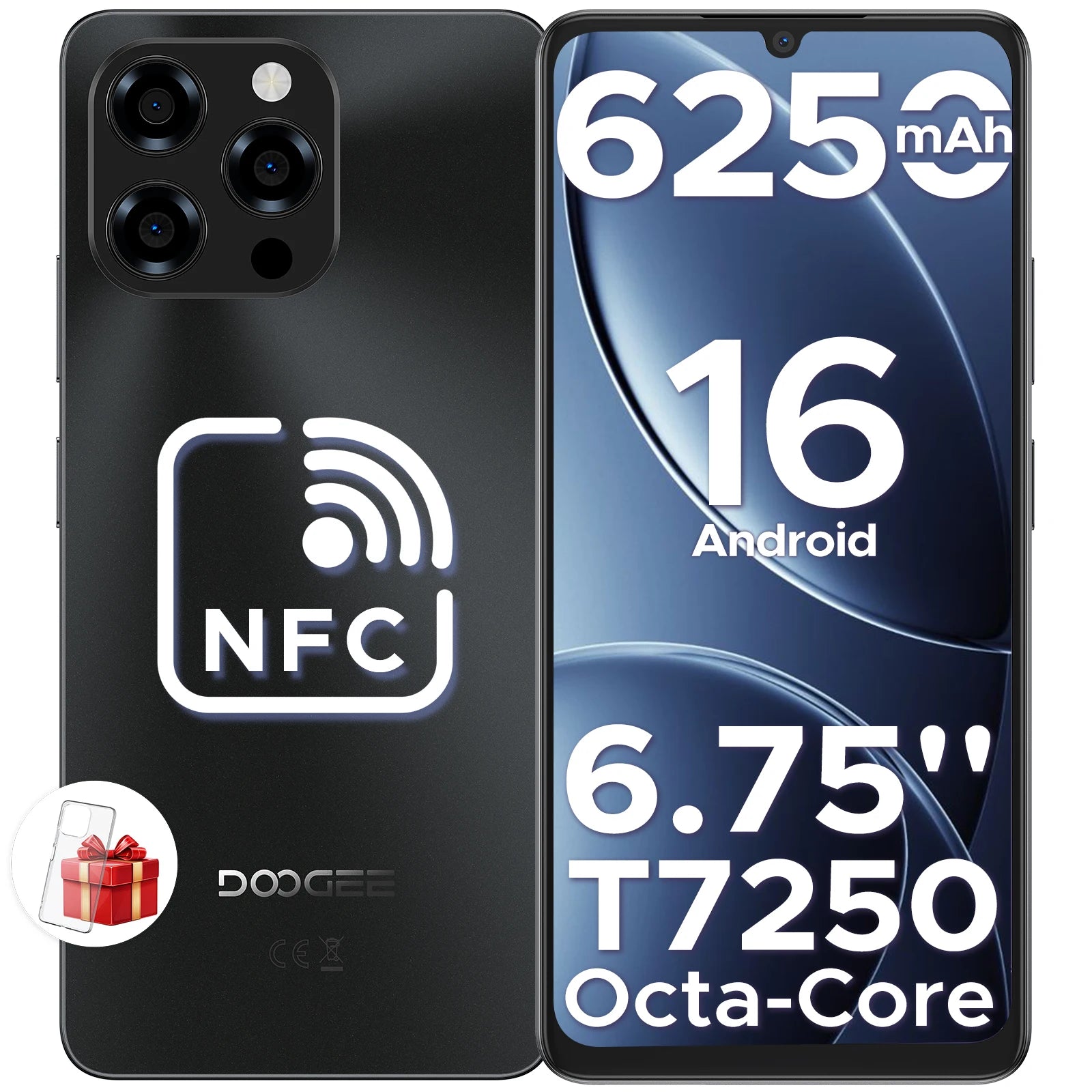 DOOGEE Note 58 Mobile Phones 6.75" HD+ Display Android 16 Smartphone 6250mAh 32GB(8GB RAM)+128GB+2TB Android Phones with Face ID