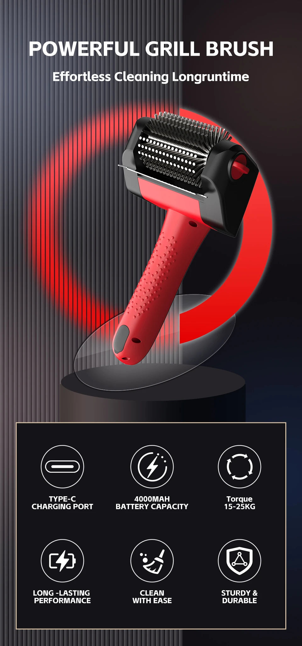 Upgraded Electric Grill Brush Cordless Rechargeable Grill Cleaning Brush 90-Min Runtime Stainless Steel Brush Cleaner for BBQ