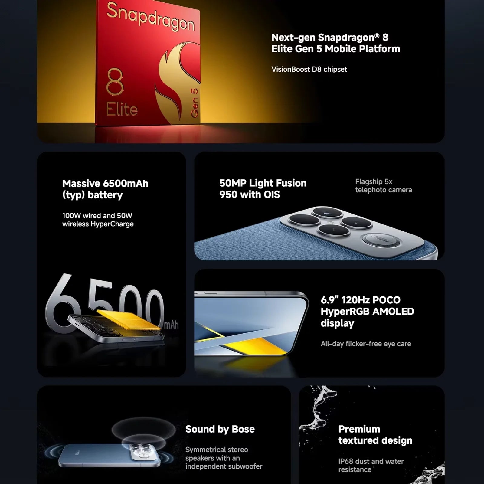 Global Version POCO F8 Ultra Snapdragon 8 Elite Gen 5 Smartphone 6.9" 120Hz AMOLED Display 6500mAh 100W Battery POCO Telephone