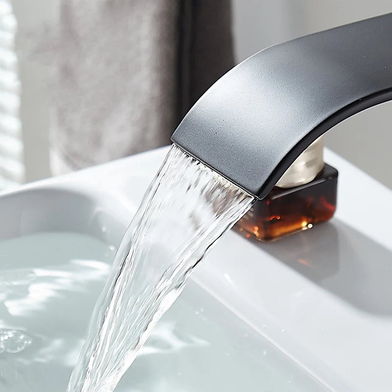 Bathroom Copper Core Waterfall Basin Faucet Stainless Steel Kitchen Wash Basin Hot and Cold Dual Control Faucet