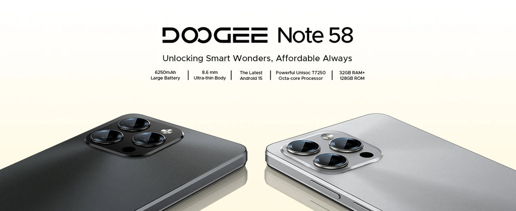 DOOGEE Note 58 Mobile Phones 6.75" HD+ Display Android 16 Smartphone 6250mAh 32GB(8GB RAM)+128GB+2TB Android Phones with Face ID