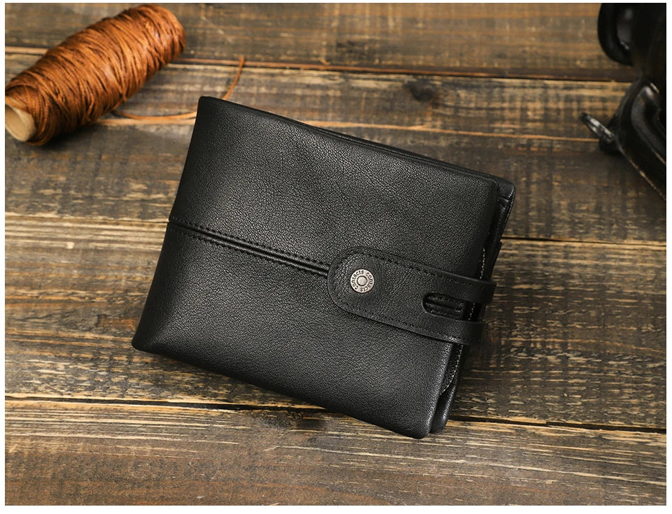 CONTACT'S Casual Men Wallets Crazy Horse Leather Short Coin Purse Hasp Design Wallet Cow Leather Clutch Wallets Male Carteiras