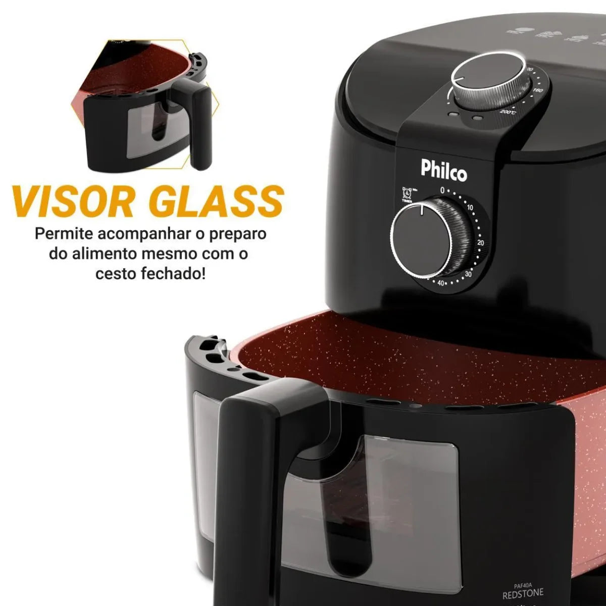 Air Fryer Philco 4L 1500W Oil Free Electric Fryer Non-stick Redstone 127V/220V Timer 60min