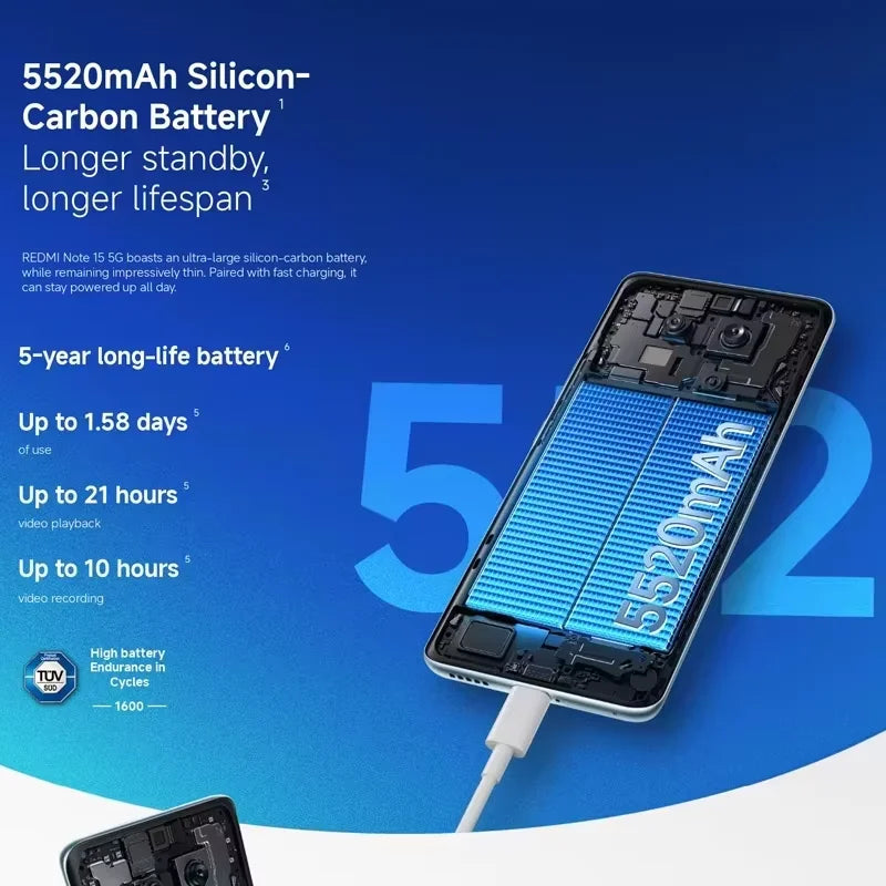 Global Version Redmi Note 15 5G Smartphone 5520mAh 45W Battery 108MP Main Camera 6.77" 120Hz AMOLED Display Xiaomi Cellphone